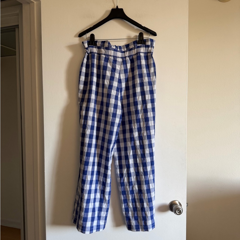 Joie Blue/White Gingham Wide Leg Paperbag Tie Waist Pants size Large EUC - Picture 3 of 4